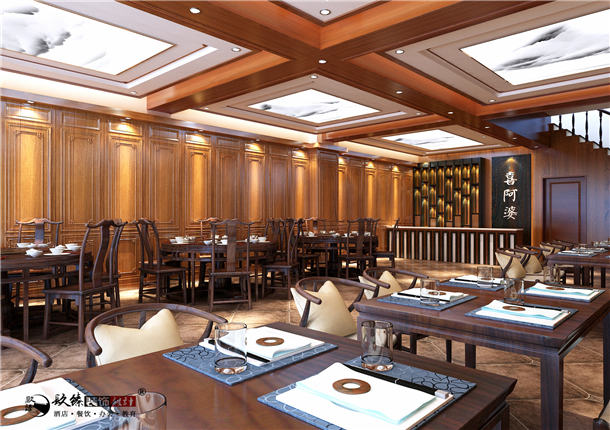 中卫喜阿婆连锁餐厅装修设计|古典元素中植入现代文化感